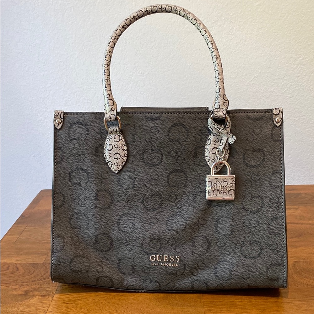 Guess New Gray Monogram Tote with Python Handles